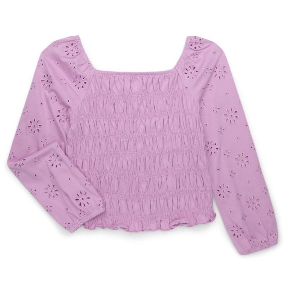 Wonder Nation Lavender Smocked Eyelet Blouson Long Sleeve Top XXL (18) Girls